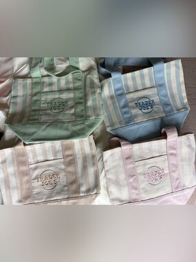 Trader Joe’s summer 2026 striped canvas mini totes embroidered preppy NEW SET